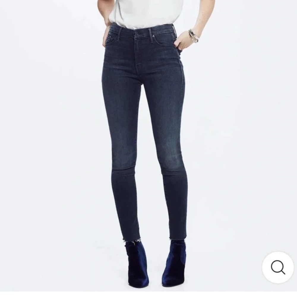 Mother Jeans High Waisted Looker Ankle Fray in Last Call Dark Wash